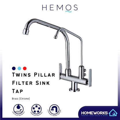 HEMOS KITCHEN FAUCET TWINS BRASS PILLAR FILTER SINK TAP HM-311