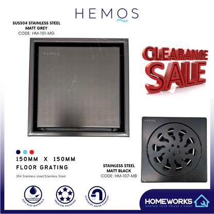[CLEARANCE SALES] 150 X 150 X 0.8MM STEEL FLOOR TRAP GRATING MATT BLACK HM-107-MB,101-MG