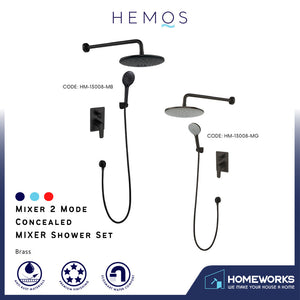 HEMOS BATHROOM BRASS 2 MODE CONCEALED MIXER SHOWER SETS MATT BLACK & GREY MANDIAN HM-13008-MB,MG