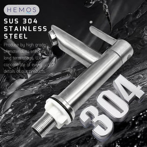 HEMOS BATHROOM FAUCET STAINLESS STEEL SUS304 PILLAR BASIN TAP MATT SILVER HM-3133