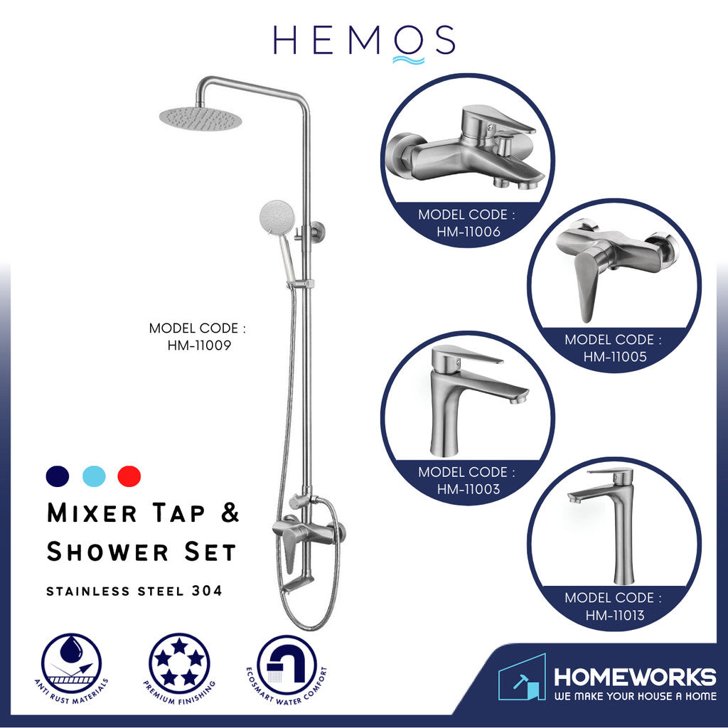 HEMOS STEEL MIXER BASIN TAP MIXER EXPOSED BATH SHOWER WITH TAP 3 MODE SHOWER SETS HM-11SERIES