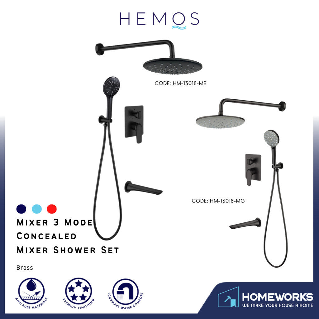 HEMOS BATHROOM BRASS 3 MODE CONCEALED MIXER SHOWER SETS MATT BLACK & GREY MANDIAN HM-13018-MB,MG