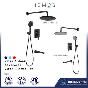 HEMOS BATHROOM BRASS 3 MODE CONCEALED MIXER SHOWER SETS MATT BLACK & GREY MANDIAN HM-13018-MB,MG