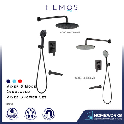 HEMOS BATHROOM BRASS 3 MODE CONCEALED MIXER SHOWER SETS MATT BLACK & GREY MANDIAN HM-13018-MB,MG