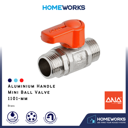 ANA 1/2" ALUMINIUM HANDLE MINI BALL VALVE 1101-MM