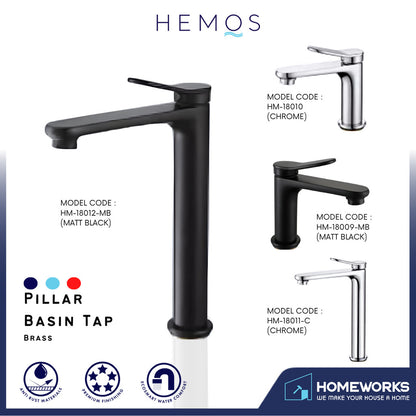 HEMOS BATHROOM FAUCET BRASS MATT BLACK PILLAR BASIN TAP HM-18009