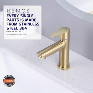 HEMOS BATHROOM FAUCET STAINLESS STEEL SUS 304 SILVER GOLD PILLAR BASIN TAP HM-3233