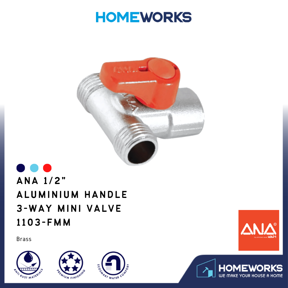 ANA 1/2" ALUMINIUM HANDLE 3-WAY MINI VALVE 1103-FMM