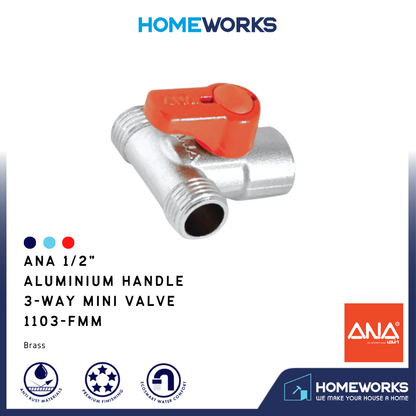 ANA 1/2" ALUMINIUM HANDLE 3-WAY MINI VALVE 1103-FMM