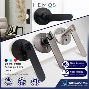 HEMOS 60-70MM TUBULAR LEVEL DOOR LOCK KUNCI TOMBOL PINTU RUMAH SILVER BLACK GREY HM-5201