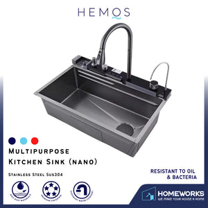 HEMOS 750X460MM MULTIPURPOSE KITCHEN 3.0MM THICKNESS JINGYU SINK CW FLYING FISH TAP HM-7546-MB (JY)