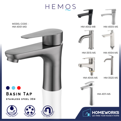 HEMOS BATHROOM FAUCET STAINLESS STEEL SUS 304 PILLAR BASIN COLD TAP KEPALA PAIP AIR BILIK MANDI