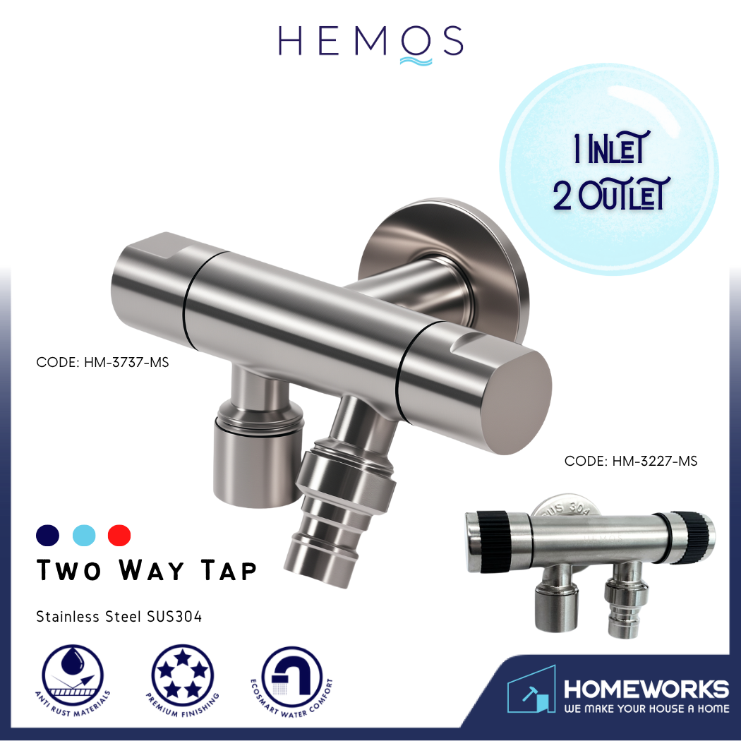 HEMOS BATHROOM FAUCET STAINLESS STEEL SUS 304 2 IN 1 TWO WAY TAP HM-3227,3727,3737-MS