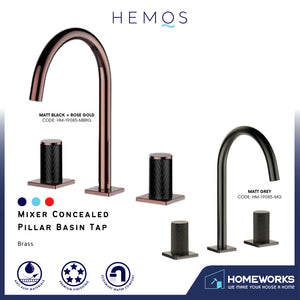 HEMOS BATHROOM FAUCET BRASS 3 HOLE MIXER CONCEALED PILLAR HOT & COLD DOUBLE HANDLE HM-19085-MG,MBRG