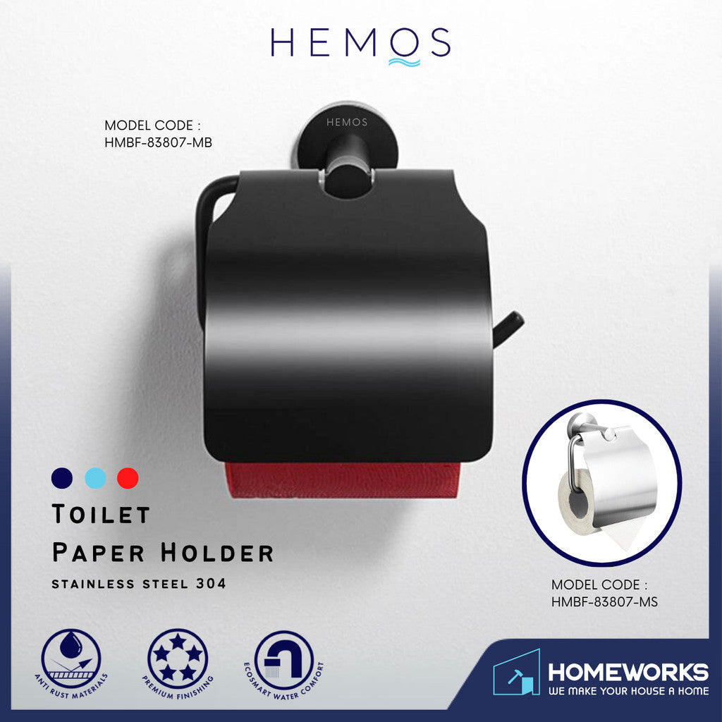 HEMOS BATHROOM FAUCET STAINLESS STEEL SUS 304 PAPER HOLDER HM-83807 (MATE BLACK,SILVER)