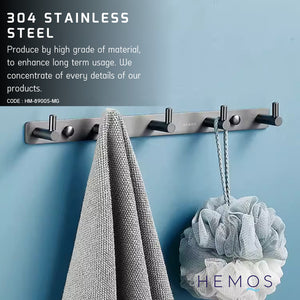 HEMOS BATHROOM FITTING SUS 304 CLOTHES HOOKS BARS BATANG CANGKUK HM-89004/89005/89006-MS,MB,MG