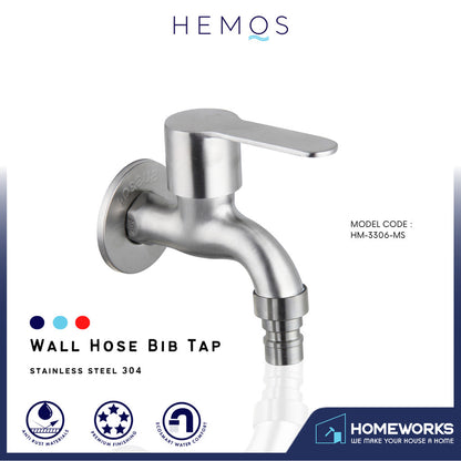 HEMOS BATHROOM TAP SUS 304 STAINLESS STEEL WALL HOSE FAUCET GARDEN BIB TAP HM-3306