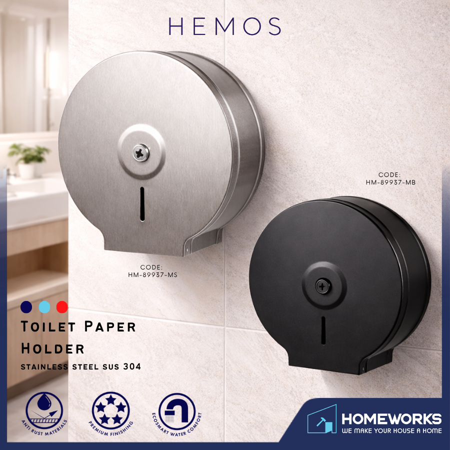 HEMOS BATHROOM FITTING SUS 304 PUBLIC TOILET PAPER HOLDER (ROUND) HM-89937-MS,MB