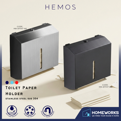HEMOS BATHROOM FITTING SUS 304 PUBLIC TOILET PAPER HOLDER (SQUARE) HM-89947-MS,MB