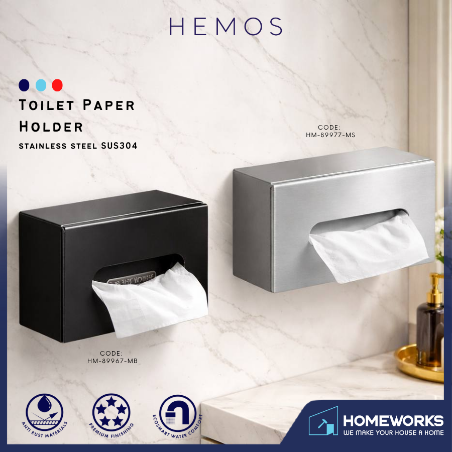 HEMOS BATHROOM FITTING SUS 304 TOILET PAPER HOLDER (SQUARE) HM-89967,89977