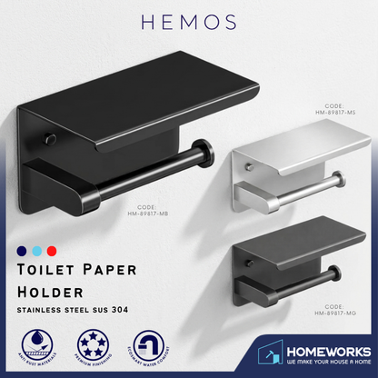 HEMOS BATHROOM FITTING SUS 304 TOILET PAPER ROLL PHONE HOLDER (ROUND) HM-89817-MS,MB,MG
