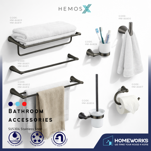 HEMOS BATHROOM FITTING SUS304 ACCESSORIES TOWEL RACK PAPER HOLDER MATT GREY 86SERIES
