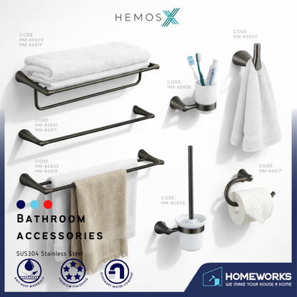 HEMOS BATHROOM FITTING SUS304 ACCESSORIES TOWEL RACK PAPER HOLDER MATT GREY 86SERIES