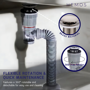 HEMOS PARTS BRASS POP UP WASTE (W/O) PVC FLEXIBLE BOTTLE TRAP & ANTI SMELL FITTING (GRAY) HM-0174-MG