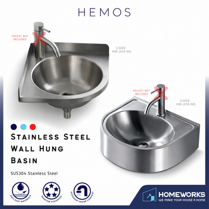 HEMOS SUS304 WALL HUNG BASIN HM-203,204