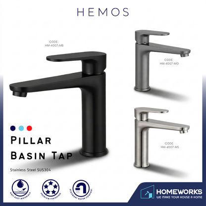 HEMOS BATHROOM FAUCET SUS 304 PILLAR BASIN COLD TAP HM-4007-MS,MB,MG