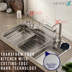 HEMOS SUS304 STEEL 1.0MM THICKNESS GRAIN EMBOSSED WORKSTATION KITCHEN SINK SILVER