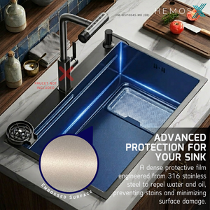 HEMOS SUS316 STEEL 5.0MM THICKNESS GRAIN EMBOSSED WORKSTATION KITCHEN SINK MATT SILVER MATT BLACK