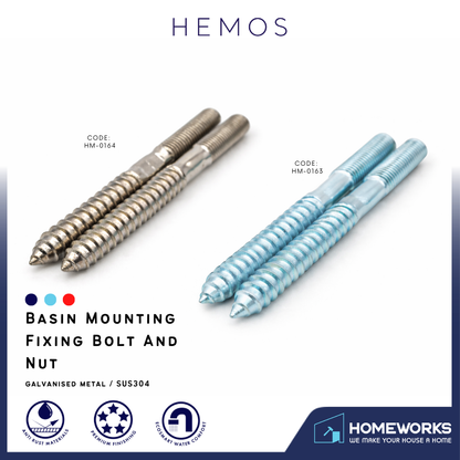 HEMOS PARTS STAINLESS STEEL BASIN MOUNTING FIXING BOLT AND NUT HM-0163,0164