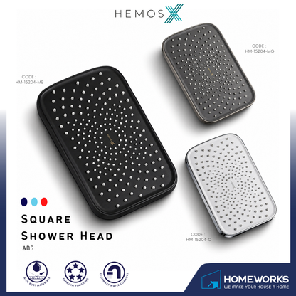 HEMOS BATHROOM 12" ABS SQUARE RAINFALL SHOWER HEAD ONLY HM-15204-MB,MG,C