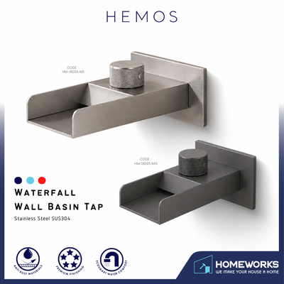HEMOS BATHROOM FAUCET SUS304 WATERFALL WALL BASIN TAP HM-18035-MS,MG