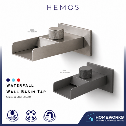 HEMOS BATHROOM FAUCET SUS304 WATERFALL WALL BASIN TAP HM-18035-MS,MG