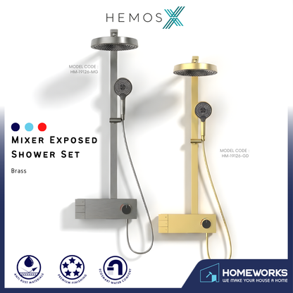 HEMOS BATHROOM FAUCET BRASS 3 MODE MIXER EXPOSED SHOWER SETS HM-19126-MG,GD