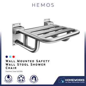 HEMOS BATHROOM SUS 304 WALL MOUNTED FOLDABLE SAFETY WALL STOOL SHOWER CHAIR HM-S034-MS
