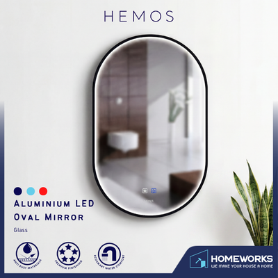 HEMOS BATHROOM MIRROR 800/1000MM ALUMINIUM LED OVAL MIRROR HM-YKO8050,10060