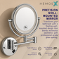 HEMOS 8" LED WALL MOUNT MAKEUP MIRROR 3X MAGNIFY DOUBLE-SIDED 360° SWIVEL FOLDING MIRROR HM-89910-C