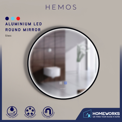 HEMOS BATHROOM MIRROR 600/800/1000MM ALUMINIUM LED ROUND MIRROR HM-YKB06,08,10