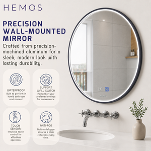 HEMOS BATHROOM MIRROR 600/800/1000MM ALUMINIUM LED ROUND MIRROR HM-YKB06,08,10