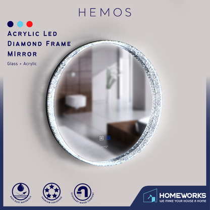 HEMOS BATHROOM MIRROR 600/800MM ACRYLIC LED DIAMOND FRAME MIRROR HM-YKD06,08