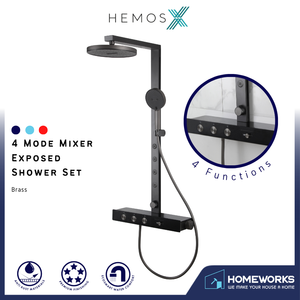 HEMOS BATHROOM FAUCET 4 MODE BRASS MIXER EXPOSED MATT GREY SHOWER SETS HM-19146-MG