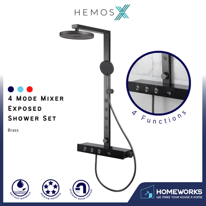 HEMOS BATHROOM FAUCET 4 MODE BRASS MIXER EXPOSED MATT GREY SHOWER SETS HM-19146-MG