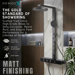 HEMOS BATHROOM FAUCET 4 MODE BRASS MIXER EXPOSED MATT GREY SHOWER SETS HM-19146-MG