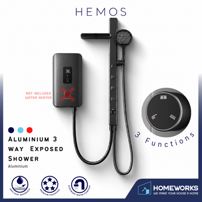 HEMOS BATHROOM FAUCET 3 MODE ALUMINIUM EXPOSED MATT GREY SHOWER SETS HM-26806-MG