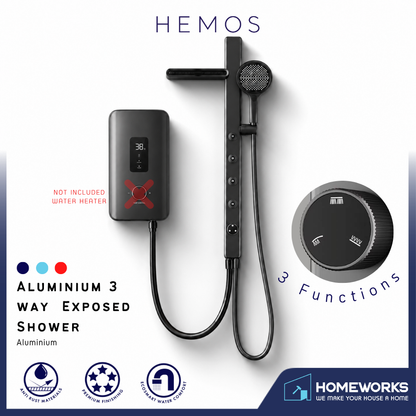 HEMOS BATHROOM FAUCET 3 MODE ALUMINIUM EXPOSED MATT GREY SHOWER SETS HM-26806-MG