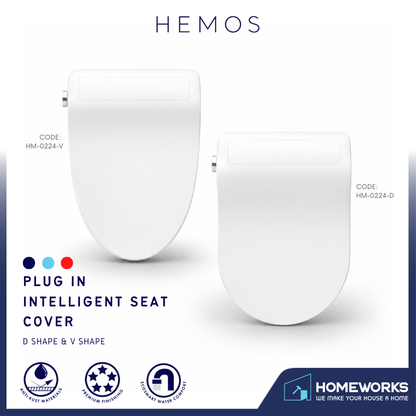 HEMOS HEAVY DUTY D & V SHAPE PLUG-IN INTELLIGENT SEAT COVER FOR WC SOFT CLOSE SMART BIDET SEAT HM-0224