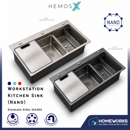 HEMOS SUS304 GRAIN EMBOSSED WORKSTATION KITCHEN SINK HM-WS7546,WS8048
